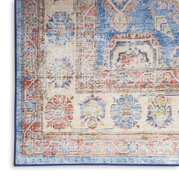 HomeRoots 8' Distressed Medallion Area Rug in Ivory, Red & Blue – Elegant, Durable, Stain-Resistant Design for Homes 8' X 10' 550532