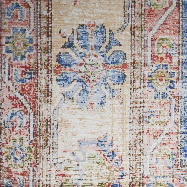 Homeroots 8' X 10' Ivory Red And Blue Medallion Distressed Non Skid Area Rug  Polyester 550532
