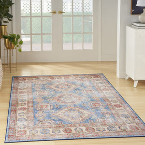 HomeRoots 8' Distressed Medallion Area Rug in Ivory, Red & Blue – Elegant, Durable, Stain-Resistant Design for Homes 8' X 10' 550532