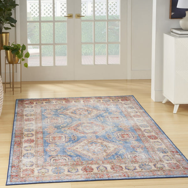HomeRoots 8' Distressed Medallion Area Rug in Ivory, Red & Blue – Elegant, Durable, Stain-Resistant Design for Homes 8' X 10' 550532