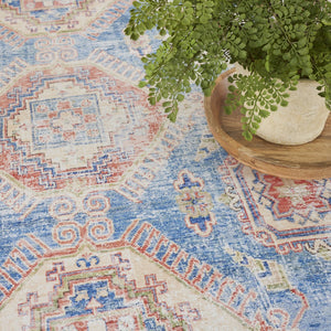 HomeRoots 8' Distressed Medallion Area Rug in Ivory, Red & Blue – Elegant, Durable, Stain-Resistant Design for Homes 8' X 10' 550532