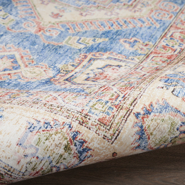 Homeroots 8' X 10' Ivory Red And Blue Medallion Distressed Non Skid Area Rug  Polyester 550532