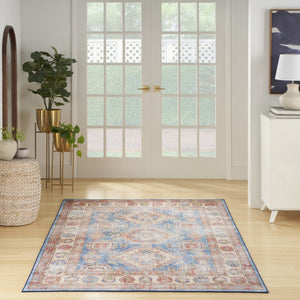 HomeRoots 8' Distressed Medallion Area Rug in Ivory, Red & Blue – Elegant, Durable, Stain-Resistant Design for Homes 8' X 10' 550532