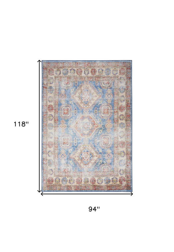 Homeroots 8' X 10' Ivory Red And Blue Medallion Distressed Non Skid Area Rug  Polyester 550532