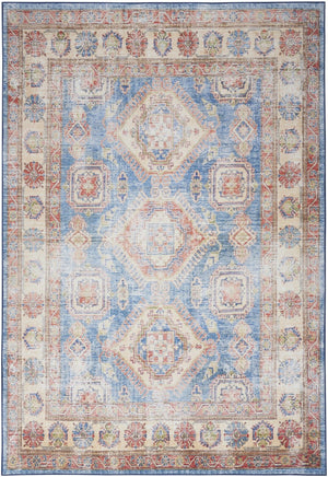 HomeRoots 8' Distressed Medallion Area Rug in Ivory, Red & Blue – Elegant, Durable, Stain-Resistant Design for Homes 8' X 10' 550532