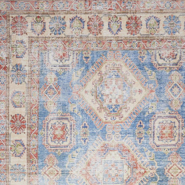 Homeroots 8' X 10' Ivory Red And Blue Medallion Distressed Non Skid Area Rug  Polyester 550532