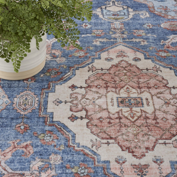 HomeRoots 8' Elegant Ivory Floral Area Rug with Red and Blue Motifs - Non-Skid, Stain-Resistant Comfort 8' X 10' 550533