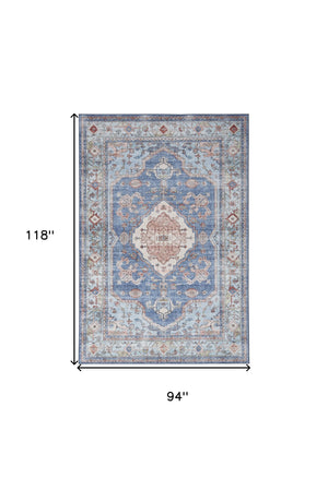 Homeroots 8' X 10' Ivory Red And Blue Floral Distressed Non Skid Area Rug  Polyester 550533