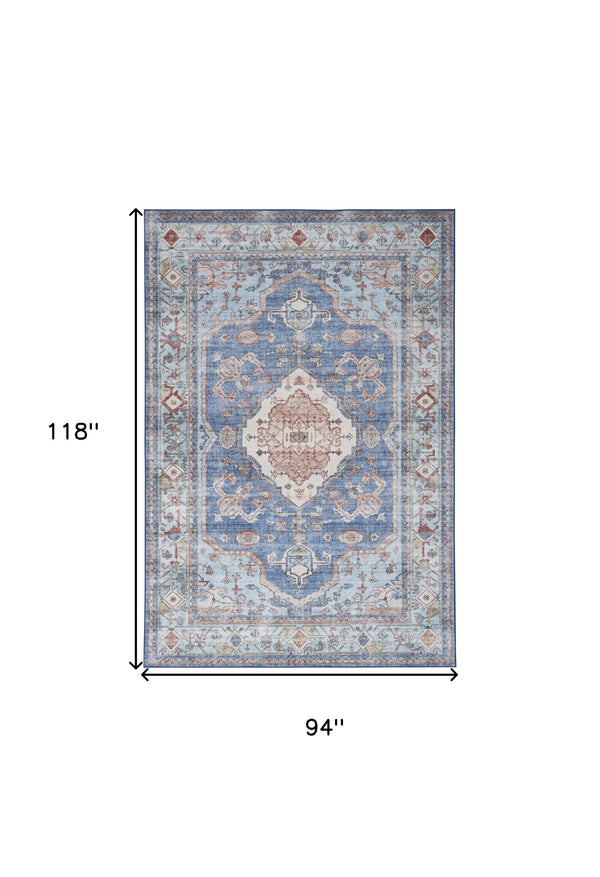 Homeroots 8' X 10' Ivory Red And Blue Floral Distressed Non Skid Area Rug  Polyester 550533