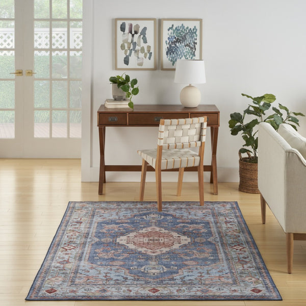 HomeRoots 8' Elegant Ivory Floral Area Rug with Red and Blue Motifs - Non-Skid, Stain-Resistant Comfort 8' X 10' 550533