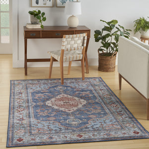 Homeroots 8' X 10' Ivory Red And Blue Floral Distressed Non Skid Area Rug  Polyester 550533
