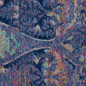 Homeroots 4' Blue And Yellow Trellis Distressed Non Skid Round Rug  Polypropylene,Polyester 550538