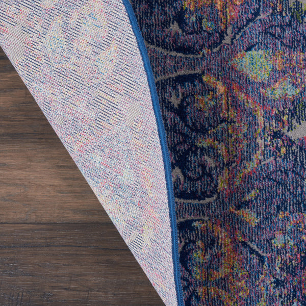 Homeroots 4' Blue And Yellow Trellis Distressed Non Skid Round Rug  Polypropylene,Polyester 550538