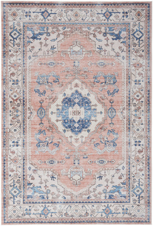 Homeroots 8' X 10' Coral And Beige Floral Medallion Distressed Non Skid Area Rug  Polyester 550545