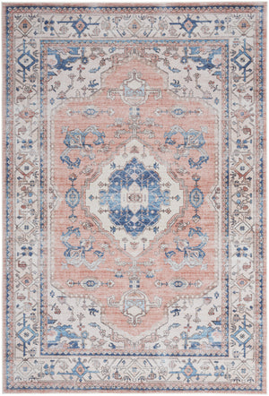 Homeroots 8' X 10' Coral And Beige Floral Medallion Distressed Non Skid Area Rug  Polyester 550545
