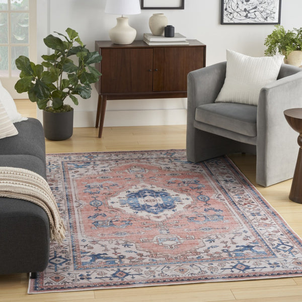 HomeRoots 8' Elegant Ivory Floral Area Rug with Red and Blue Motifs - Non-Skid, Stain-Resistant Comfort 8' X 10' 550545