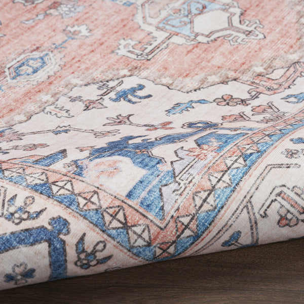 Homeroots 8' X 10' Coral And Beige Floral Medallion Distressed Non Skid Area Rug  Polyester 550545