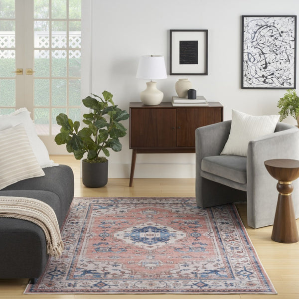 HomeRoots 8' Elegant Ivory Floral Area Rug with Red and Blue Motifs - Non-Skid, Stain-Resistant Comfort 8' X 10' 550545