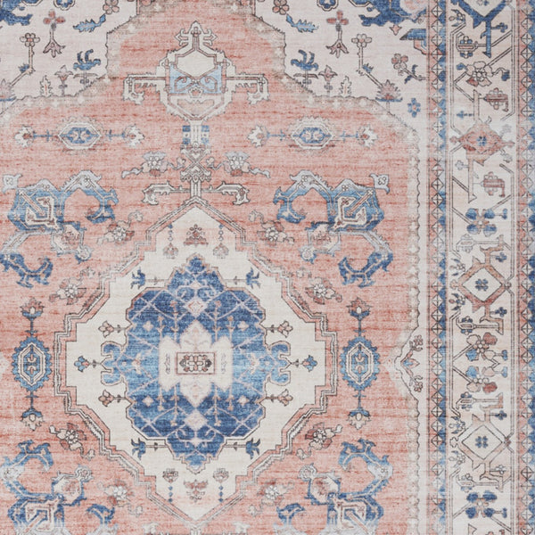 Homeroots 8' X 10' Coral And Beige Floral Medallion Distressed Non Skid Area Rug  Polyester 550545