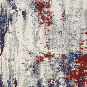 HomeRoots 5' Abstract Ivory Red and Blue Non-Skid Area Rug – Stylish, Durable, Stain-Resistant Design for Any Room 5' X 7' 550556