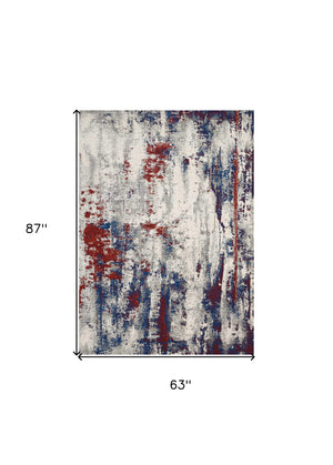 Homeroots 5' X 7' Ivory Red And Blue Abstract Non Skid Area Rug  Polyester 550556