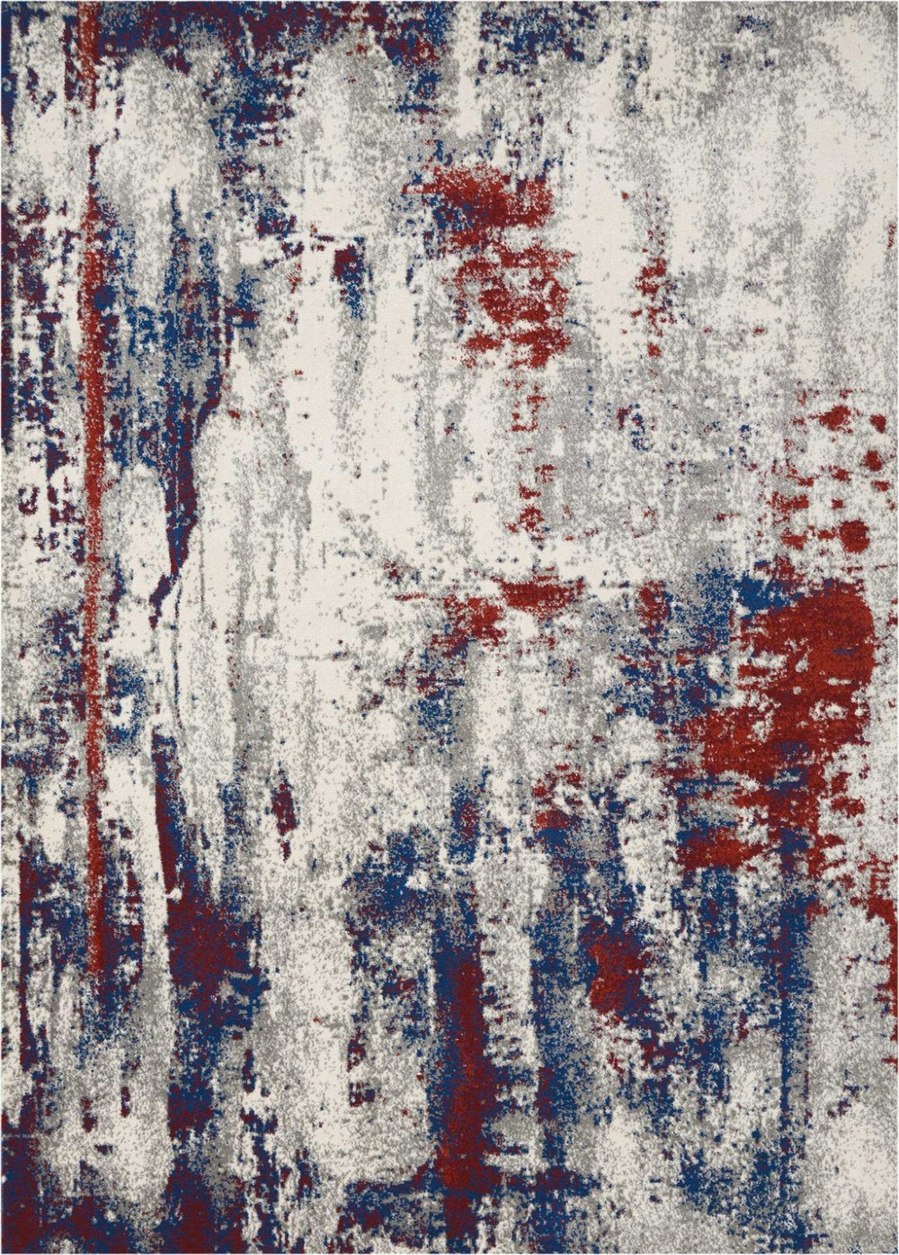 HomeRoots 5' Abstract Ivory Red and Blue Non-Skid Area Rug – Stylish, Durable, Stain-Resistant Design for Any Room 5' X 7' 550556