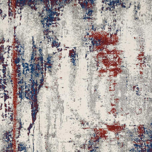 HomeRoots 5' Abstract Ivory Red and Blue Non-Skid Area Rug – Stylish, Durable, Stain-Resistant Design for Any Room 5' X 7' 550556