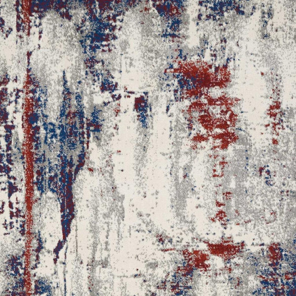 HomeRoots 5' Abstract Ivory Red and Blue Non-Skid Area Rug – Stylish, Durable, Stain-Resistant Design for Any Room 5' X 7' 550556