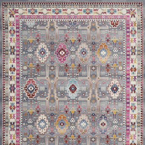 Homeroots 8' Non Skid Ivory Pink & Gray Floral Distressed Area Rug – Durable, Stain Resistant, Boho Style Statement  Polypropylene 550558