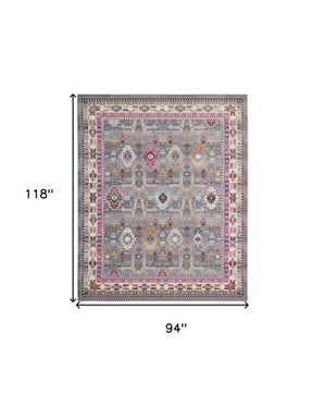 Homeroots 8' Non Skid Ivory Pink & Gray Floral Distressed Area Rug – Durable, Stain Resistant, Boho Style Statement  Polypropylene 550558