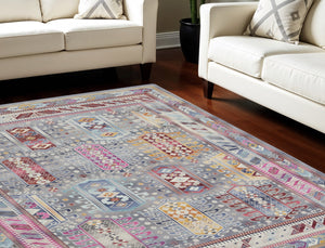 Homeroots 8' X 10' Non-skid Ivory Gray & Red Floral Distressed Area Rug - Durable & Stylish For Any Space  Polypropylene 550559
