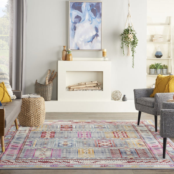 HomeRoots 8' Distressed Floral Area Rug in Ivory, Gray, and Red - Non-Skid, Stain-Resistant, Durable Design 8' X 10' 550559