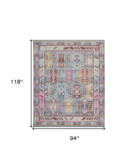Homeroots 8' X 10' Non-skid Ivory Gray & Red Floral Distressed Area Rug - Durable & Stylish For Any Space  Polypropylene 550559