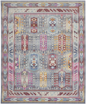 HomeRoots 8' Distressed Floral Area Rug in Ivory, Gray, and Red - Non-Skid, Stain-Resistant, Durable Design 8' X 10' 550559