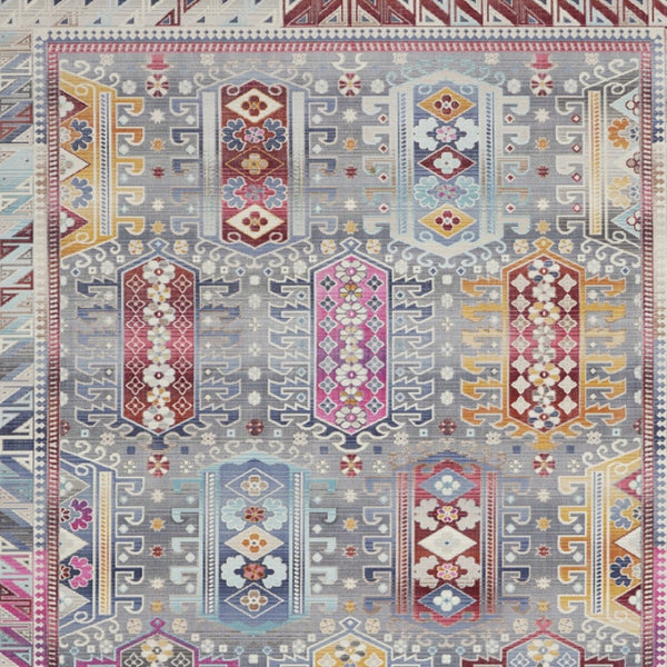 Homeroots 8' X 10' Non-skid Ivory Gray & Red Floral Distressed Area Rug - Durable & Stylish For Any Space  Polypropylene 550559