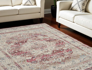 Homeroots 8' X 10' Floral Ivory Red And Brown Non-skid Area Rug - Durable, Stain Resistant, Ideal For Homes!  Polypropylene 550560