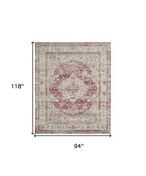 Homeroots 8' X 10' Floral Ivory Red And Brown Non-skid Area Rug - Durable, Stain Resistant, Ideal For Homes!  Polypropylene 550560