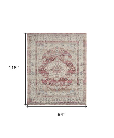 Homeroots 8' X 10' Floral Ivory Red And Brown Non-skid Area Rug - Durable, Stain Resistant, Ideal For Homes!  Polypropylene 550560