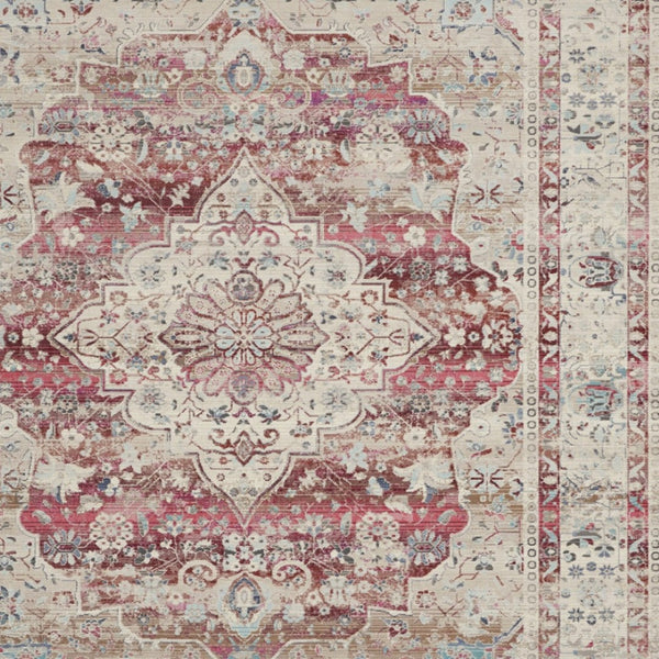 Homeroots 8' X 10' Floral Ivory Red And Brown Non-skid Area Rug - Durable, Stain Resistant, Ideal For Homes!  Polypropylene 550560