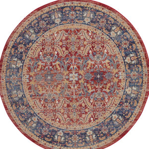 Homeroots 4' Blue And Red Floral Distressed Non Skid Round Rug  Polypropylene,Polyester 550563