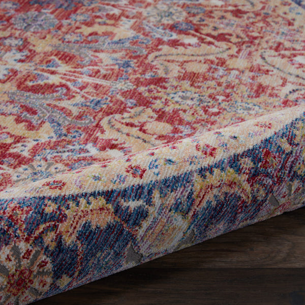 Homeroots 4' Blue And Red Floral Distressed Non Skid Round Rug  Polypropylene,Polyester 550563