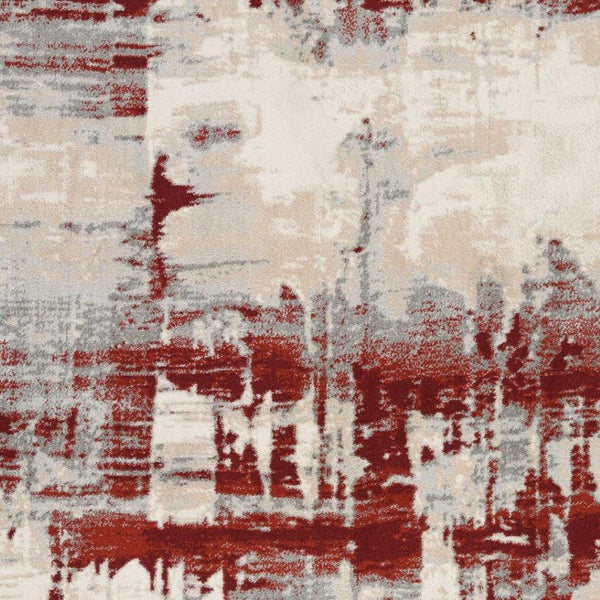 HomeRoots 5' Modern Abstract Ivory Red and Gray Area Rug with Non-Skid Backing for High-Traffic Spaces 5' X 7' 550569