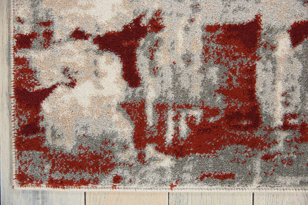 Homeroots 5' X 7' Ivory Red And Gray Abstract Non Skid Area Rug  Polyester 550569