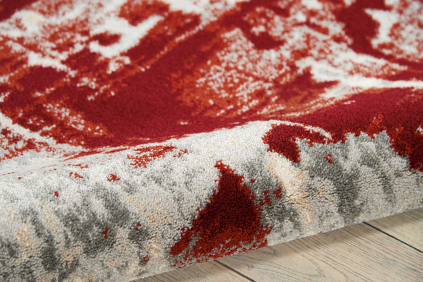 HomeRoots 5' Modern Abstract Ivory Red and Gray Area Rug with Non-Skid Backing for High-Traffic Spaces 5' X 7' 550569