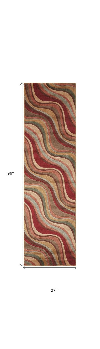 8 Foot Red Striped Runner Rug Power Loomed for Hallways Entryways and High Traffic Areas