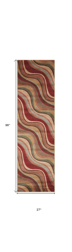 8 Foot Red Striped Runner Rug Power Loomed for Hallways Entryways and High Traffic Areas