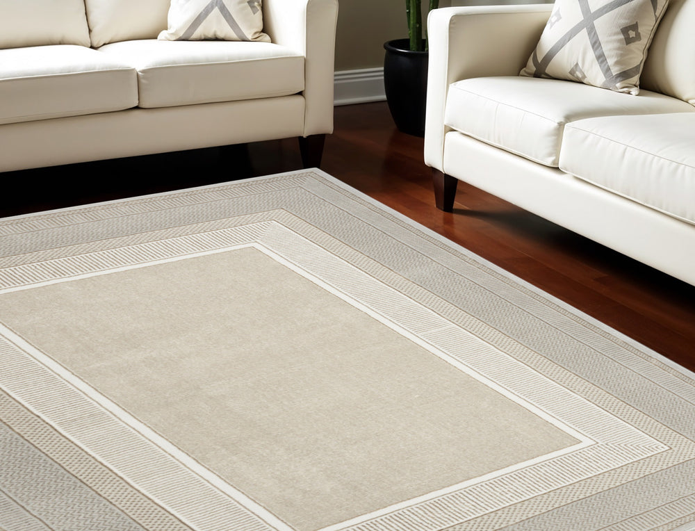 Homeroots 8' X 10' Ivory And Gray Geometric Non Skid Area Rug  Polyester 550580