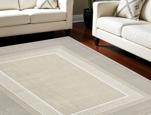 Homeroots 8' X 10' Ivory And Gray Geometric Non Skid Area Rug  Polyester 550580