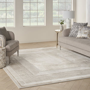 HomeRoots 8' Modern Ivory and Gray Geometric Area Rug - Durable, Non-Skid, Stain-Resistant for Family Spaces 8' X 10' 550580