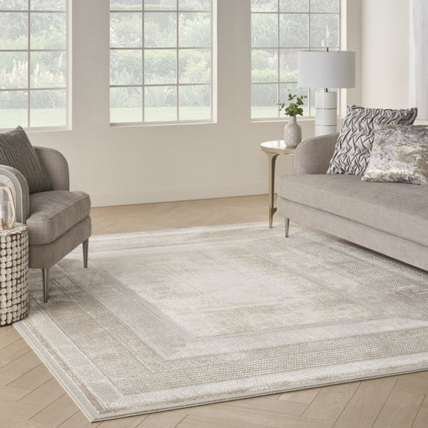 HomeRoots 8' Modern Ivory and Gray Geometric Area Rug - Durable, Non-Skid, Stain-Resistant for Family Spaces 8' X 10' 550580